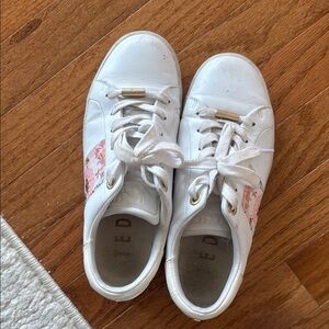 Ted Baker London White and Pink Sneakers with Floral Accents